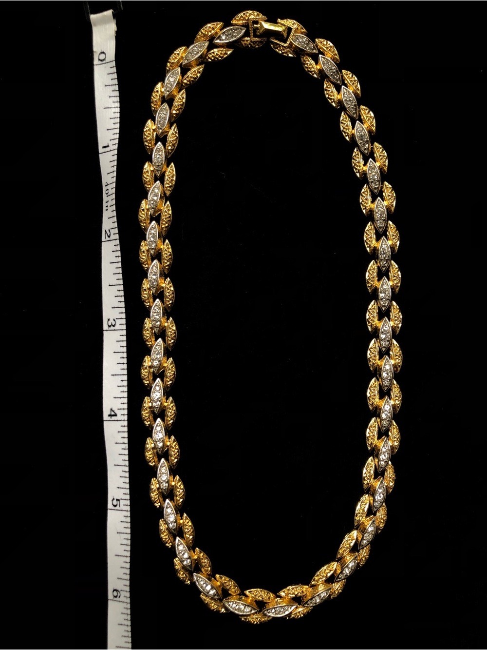 Gold and Silver Two-Tone Rhinestone link Necklace - Picture 4 of 5